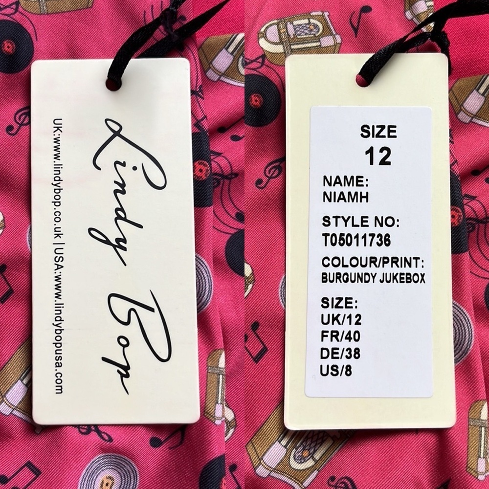 LINDY BOP Faux Wrap Midi Dress in Jukebox Print NWT Size 8 - Picture 9 of 11